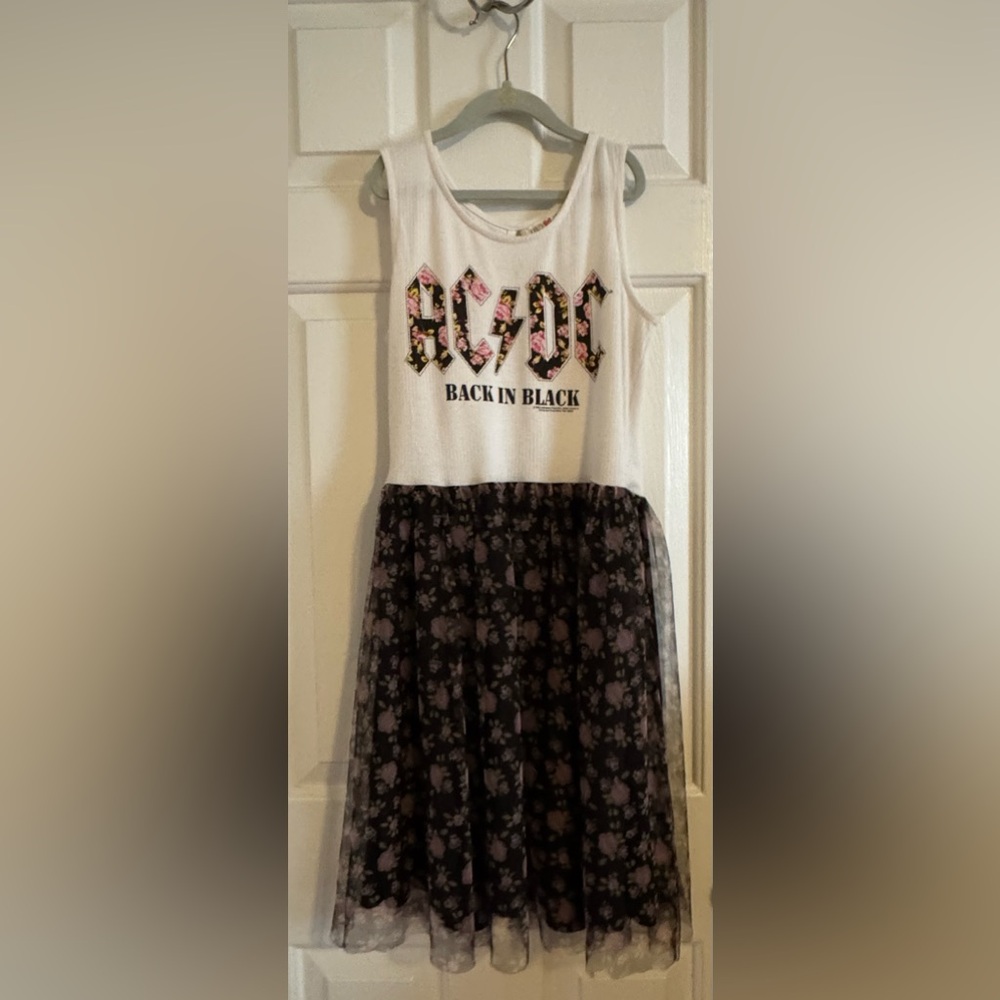 Kids Casual Dress with Black and White Floral Design